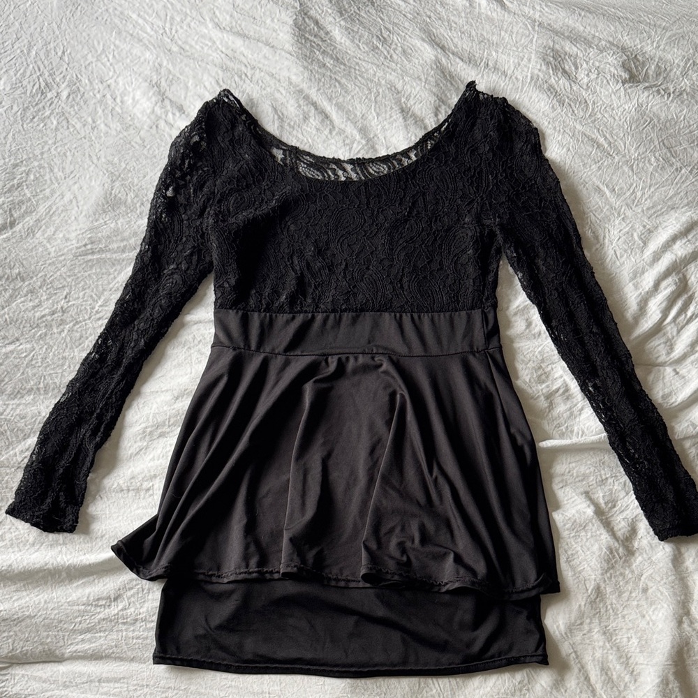 Elegant Black Lace Long Sleeve Dress